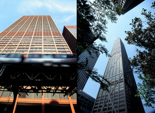 Ville musée à ciel ouvert (Gauche : The Loop – Chicago – 1993 / Droite : Hancock Tower – Chicago - 1993)